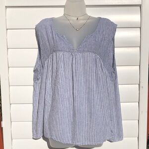 Lucky Brand Blue and White Striped V-Neck Sleeveless Tank